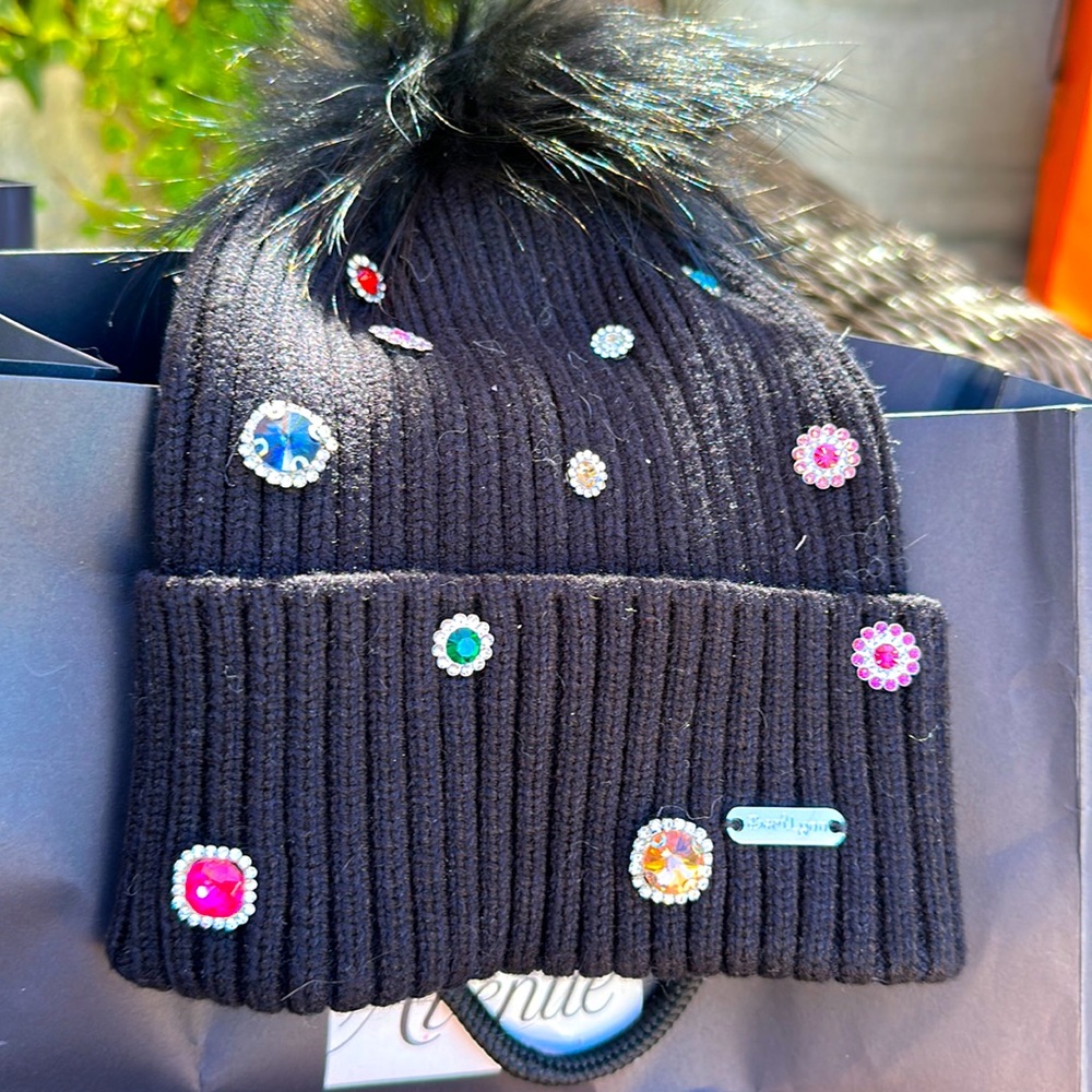 Bari Lynn
Girl's Faux Jewel Embellished Fur-Trim Beanie